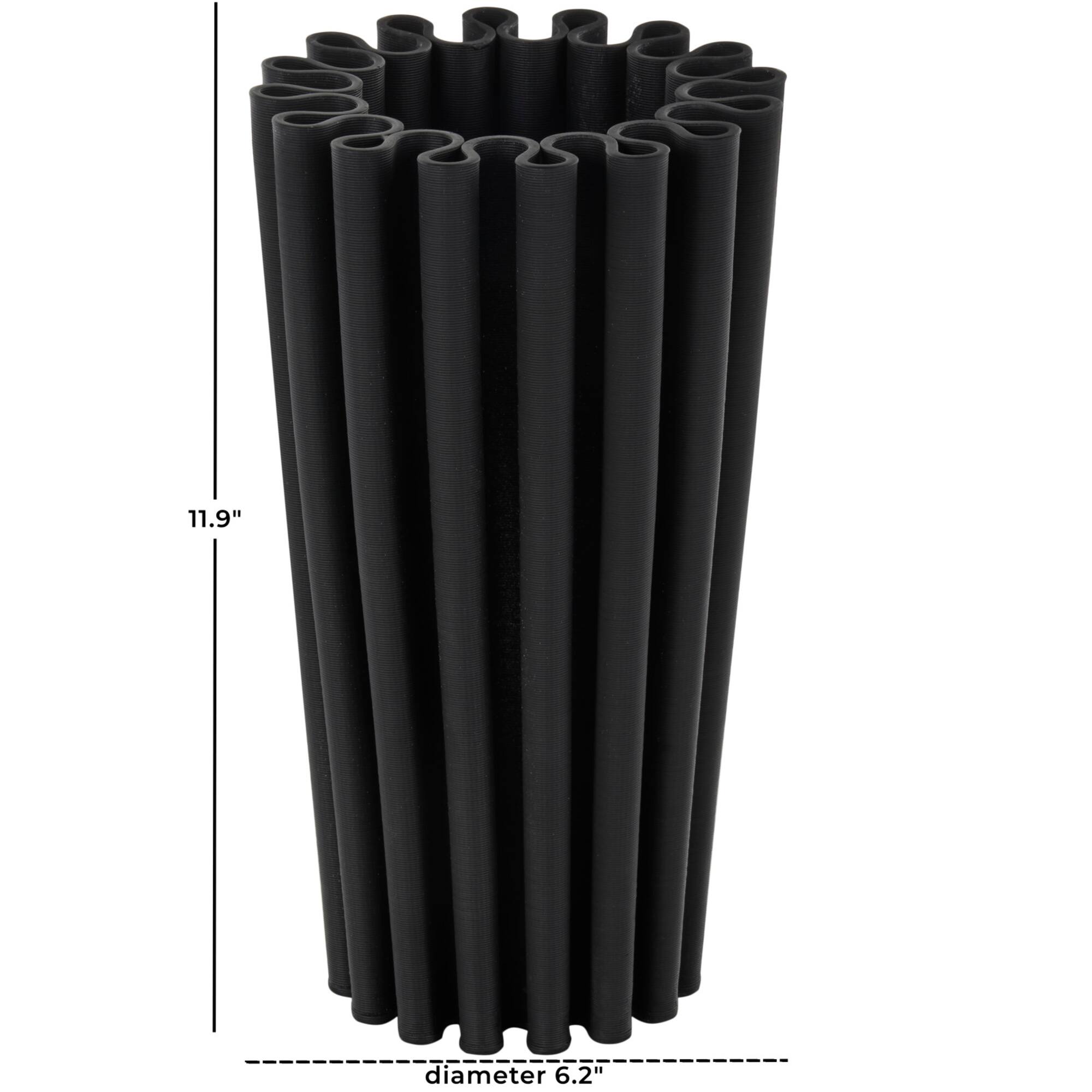 Black Abstract Dimensional Ribbed Ceramic Vase